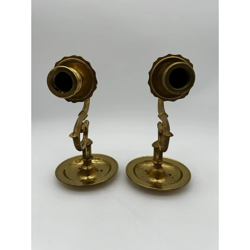 VGT Lacouered Brass Wall Mount Rare Swing Swivel Candlestick Holders 9